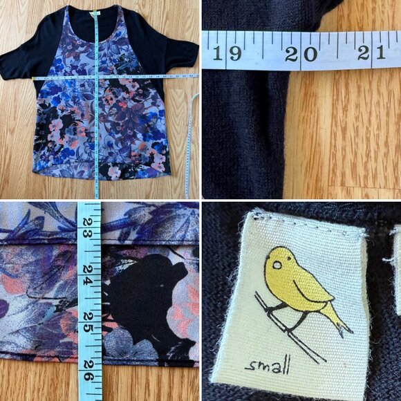 Anthropologie Meadow Rue Top Size Small Floral Knit Mixed Media Black Blue Coral - Picture 8 of 13
